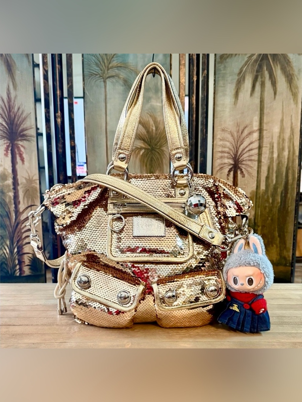 Coach Poppy Y2K Gold Sequined Spotlight Shoulder Bag